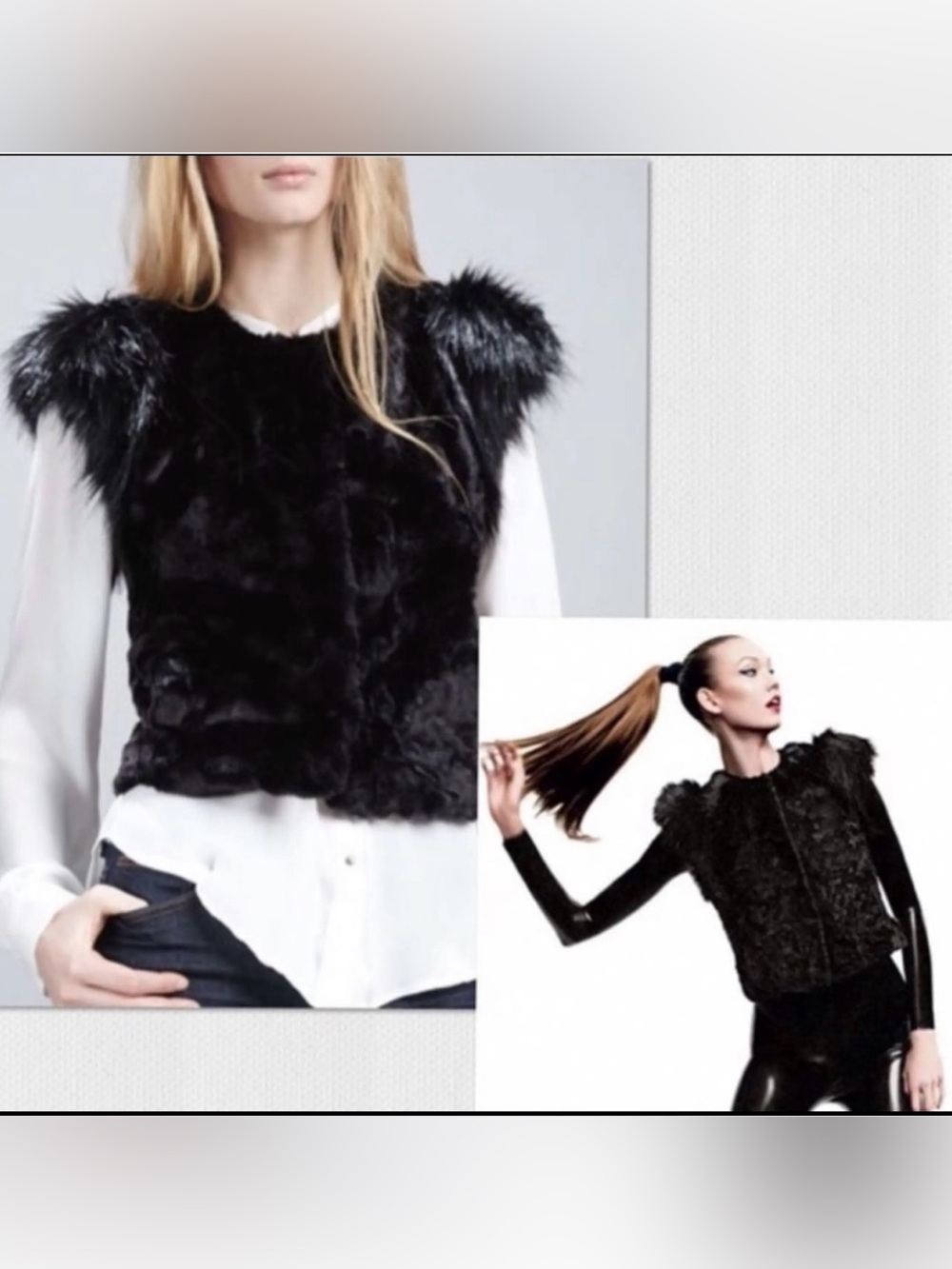 Neiman Marcy Skaist Taylor Black Faux Fur Vest Jacket. Holiday Collection. Glam